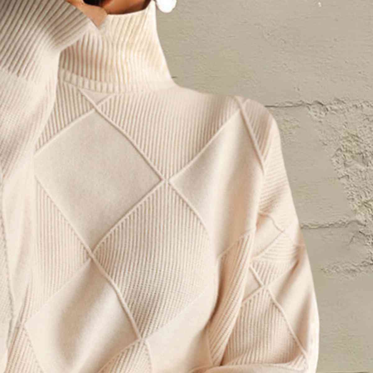 Geometric Turtleneck Long Sleeve Sweater - T - 8 COLORS -