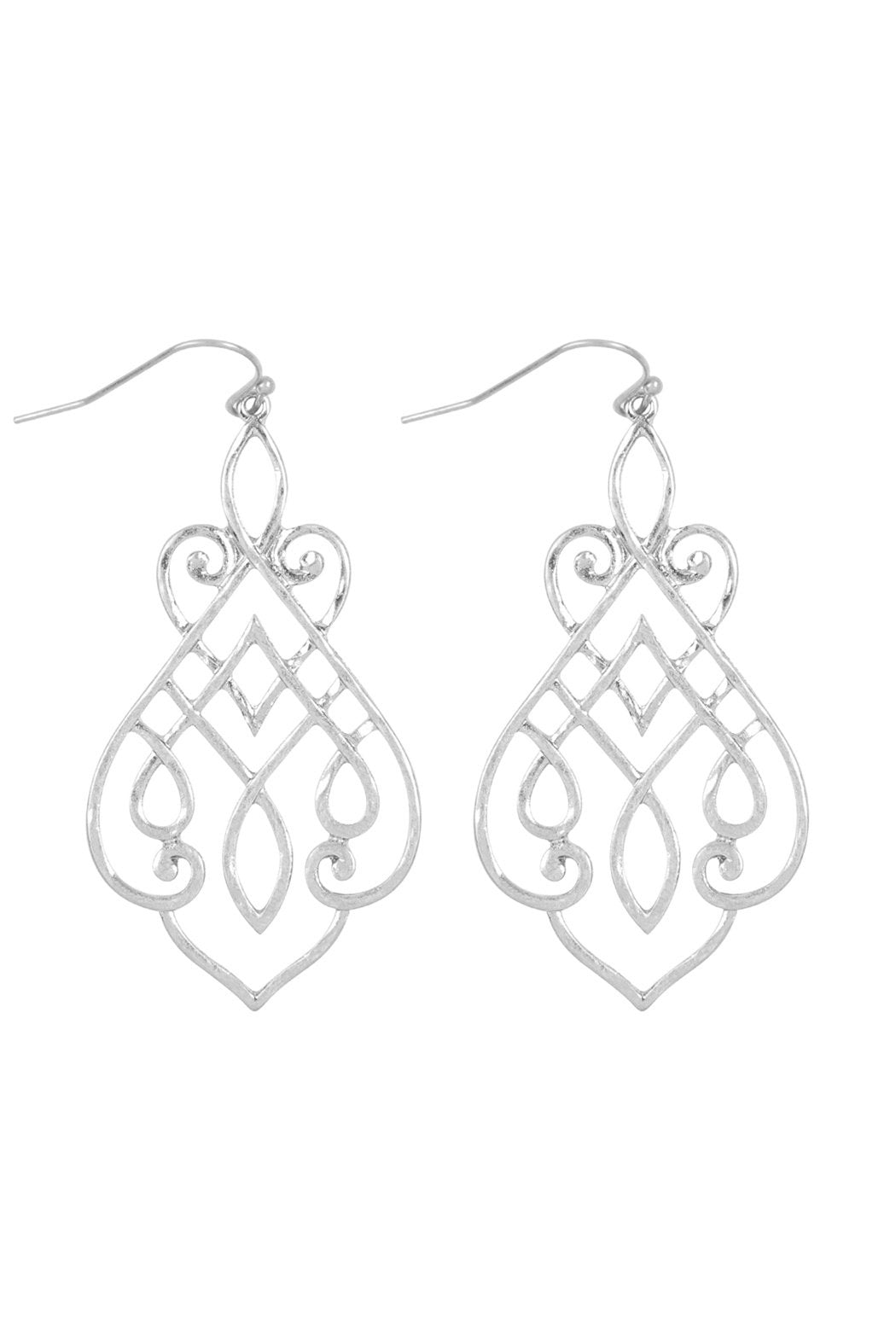 Cast Filigree Drop Hook Earrings - 2 FINISHES -