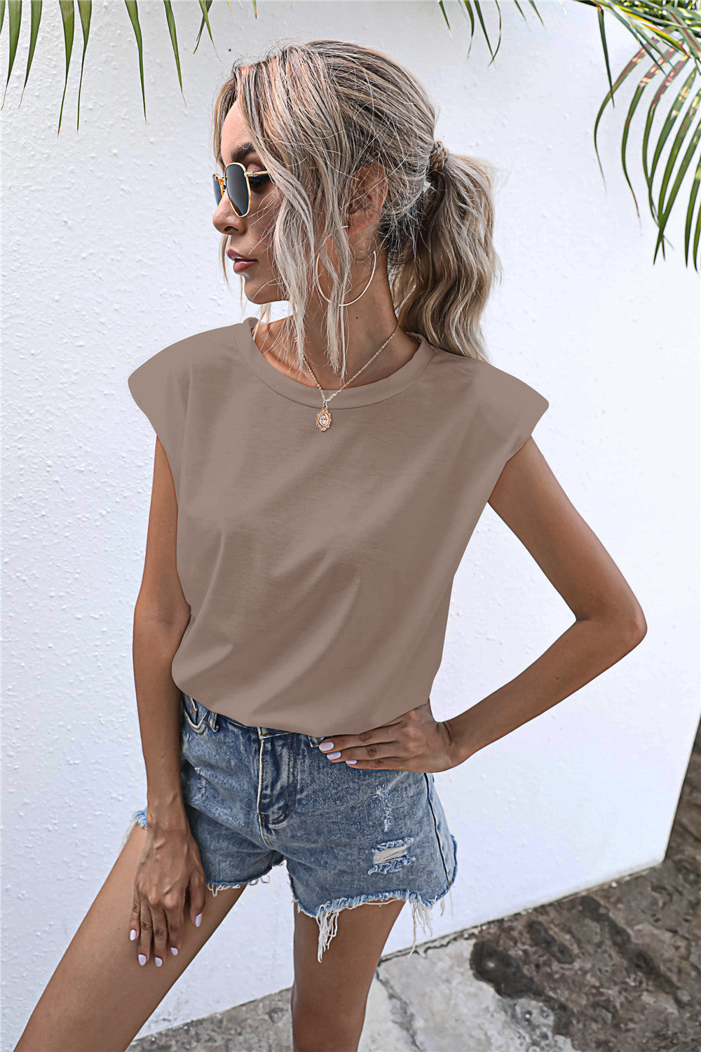 Round Neck Cap Sleeve Tee - T - 6 COLORS -