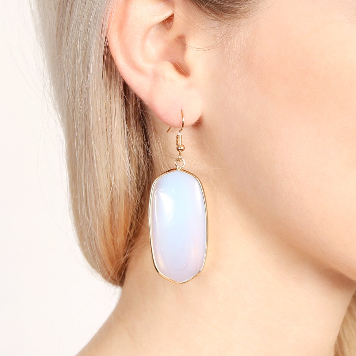 USA - Natural Oval Stone Earrings - 9 COLORS -