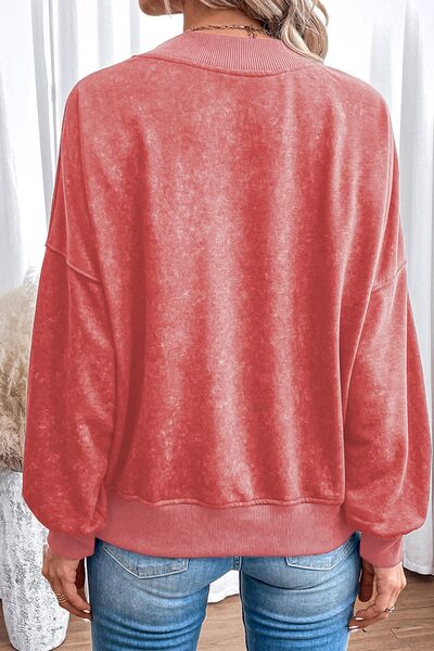 Heart Round Neck Dropped Shoulder Sweatshirt - T - 1 COLOR -