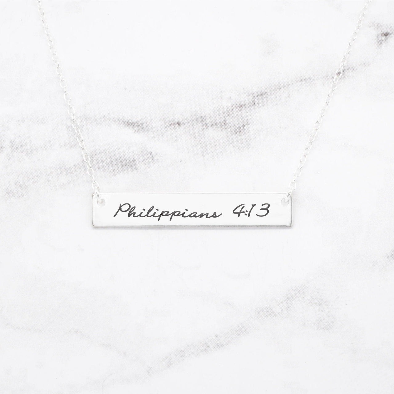 Philippians 4:13 Necklace - Sterling Silver Bar Necklace