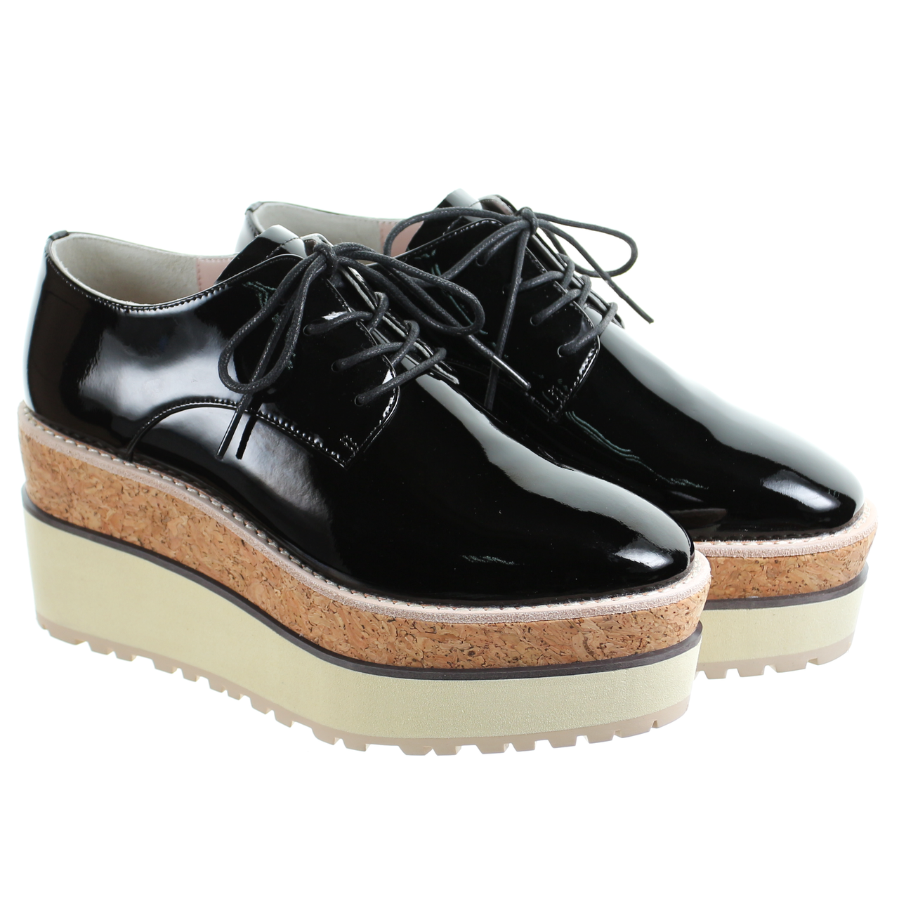 Double Layer Wedges Enamel Leather Lace Up Shoes