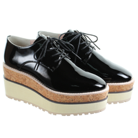 Thumbnail for Double Layer Wedges Enamel Leather Lace Up Shoes