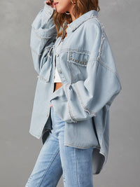 Thumbnail for Button Down Raw Hem Denim Jacket - T - 2 COLORS -