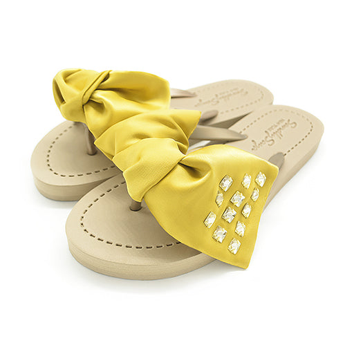 SAND BY SAYA N.Y. - Kent-Silk Satin Yellow Bow - Flat Flip Flops Sandals - 5 COLORS -