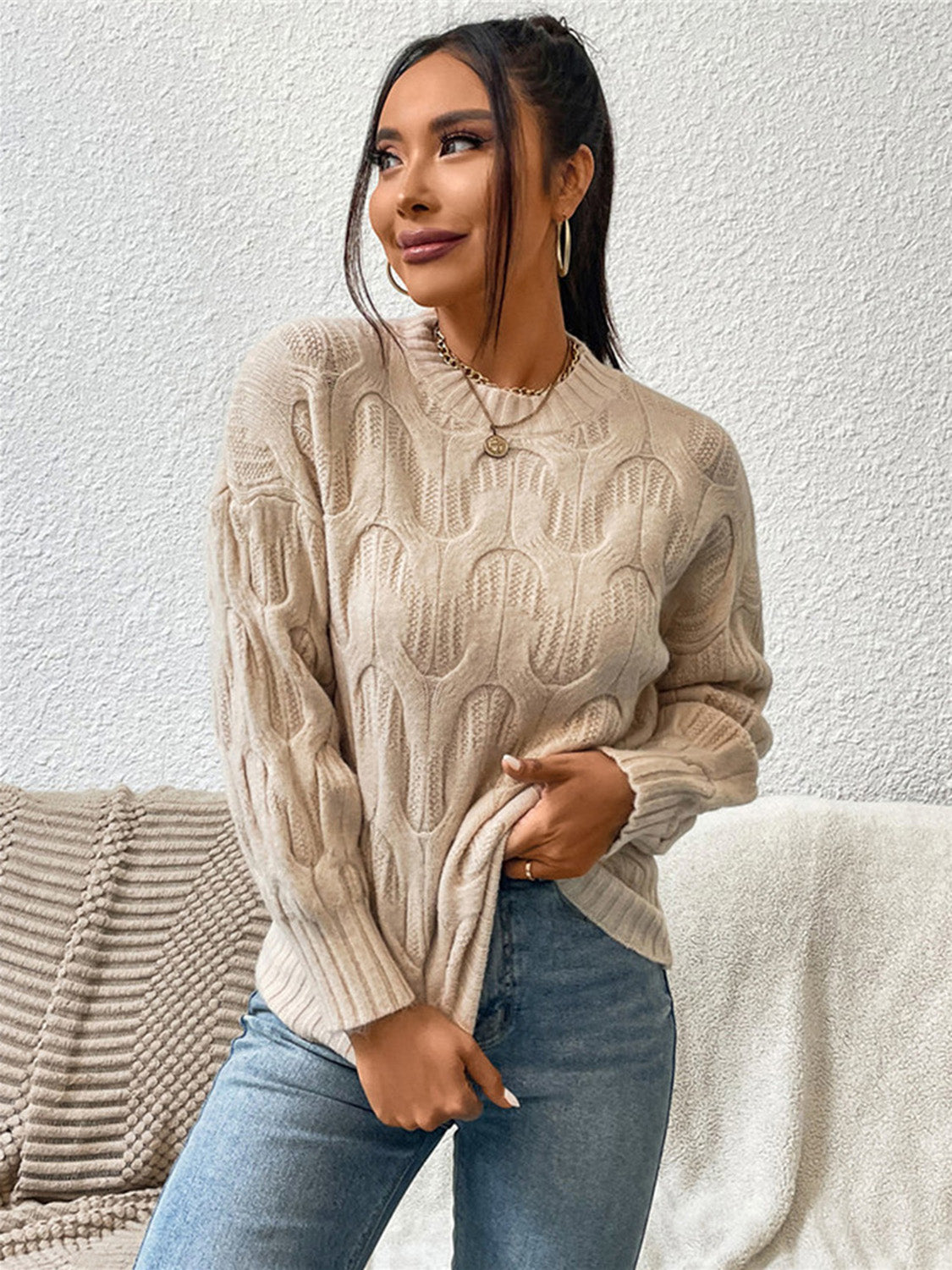 Round Neck Long Sleeve Sweater - T - 5 COLORS -