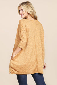 Thumbnail for Riah Fashion - Two Tone Hacci Oversized Dropped Shoulder Pocket Tunic - 3 COLORS -