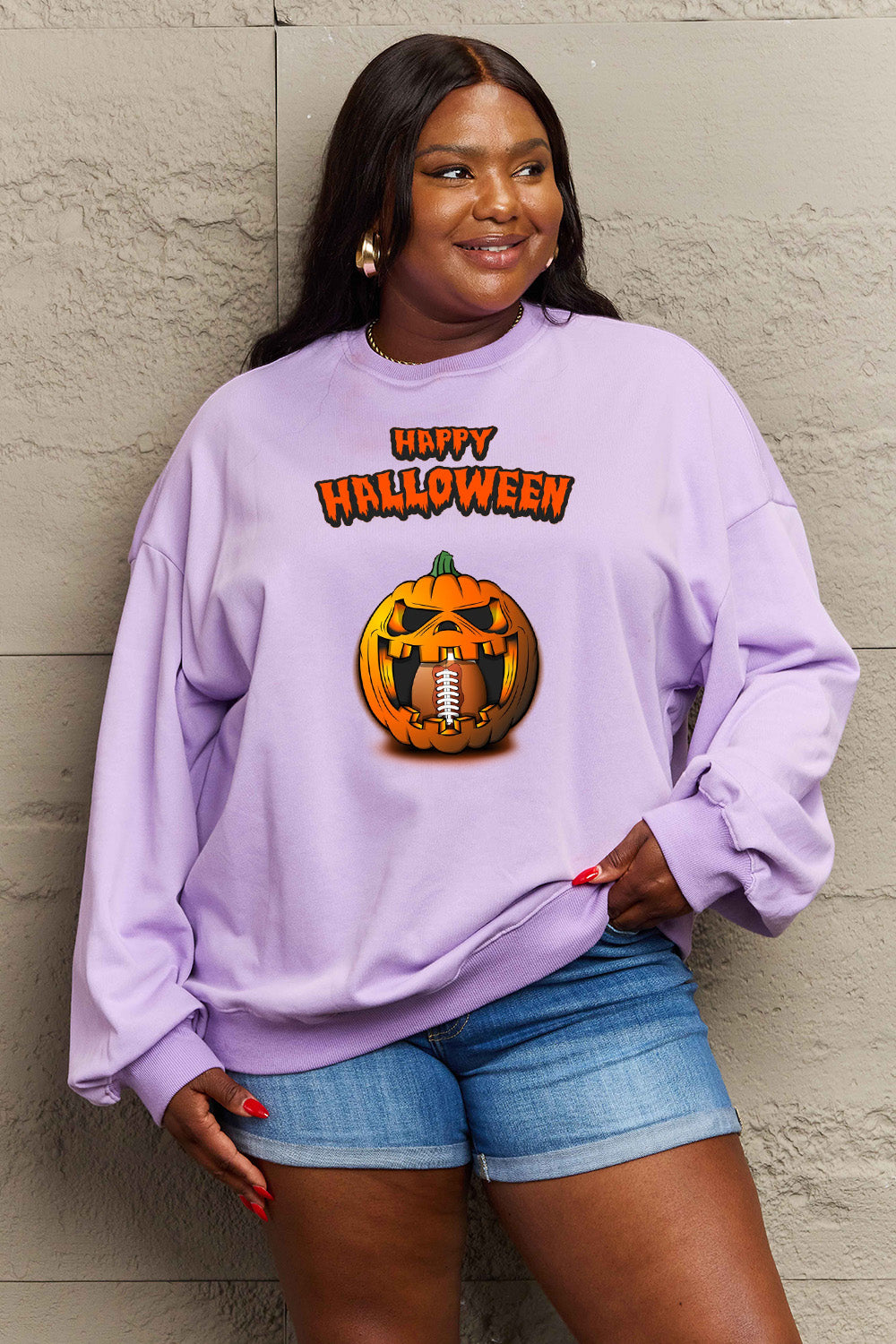 Simply Love Full Size HAPPY HALLOWEEN Graphic Sweatshirt - S THRU 3X - T - 6 COLORS -