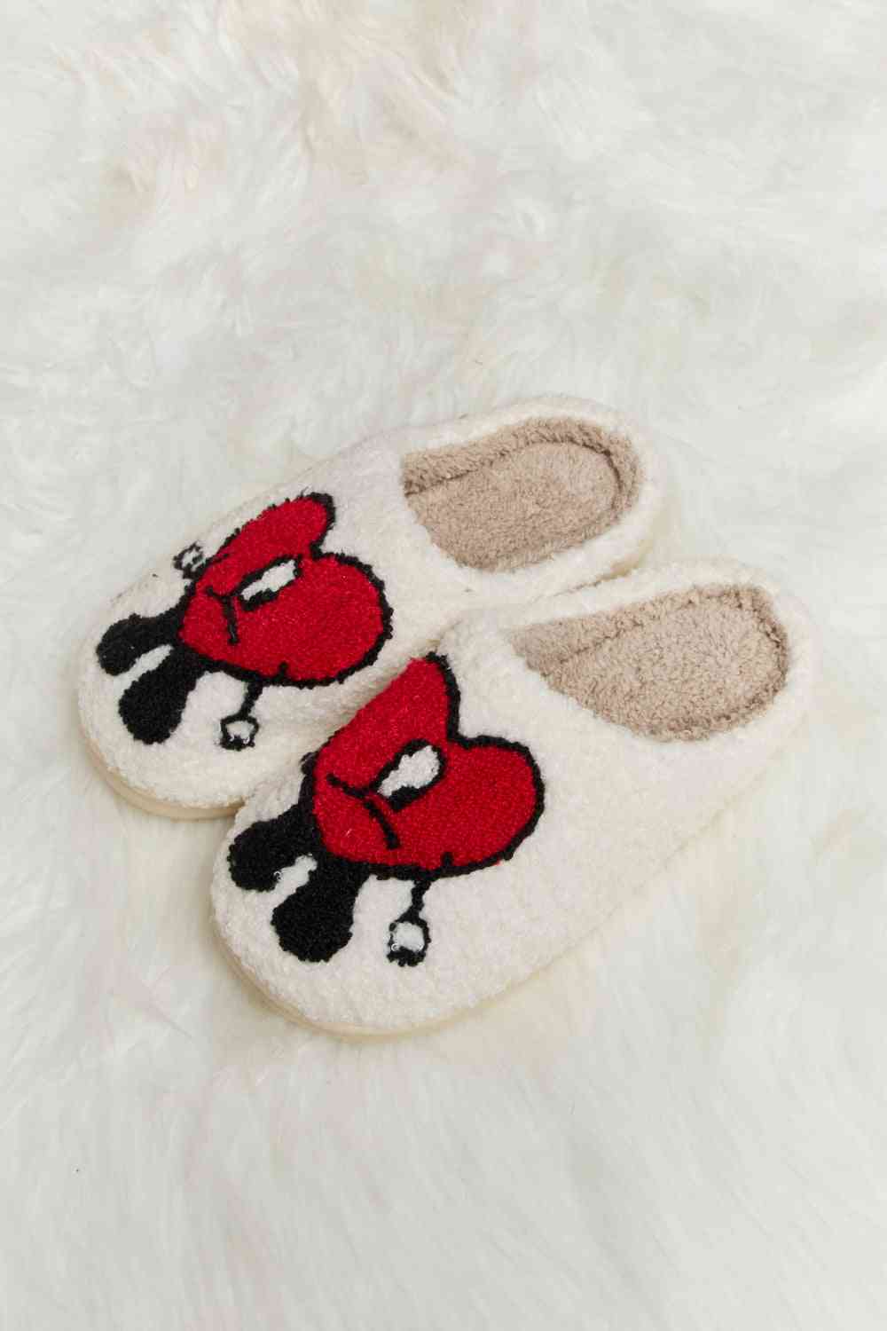 Melody Love Heart Print Plush Slippers - T - 2 COLORS -