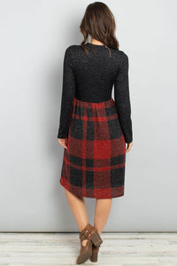 Thumbnail for Riah Fashion - Two Toned High Neck Long Sleeves Plaid Contrast Dress - 3 COLORS -