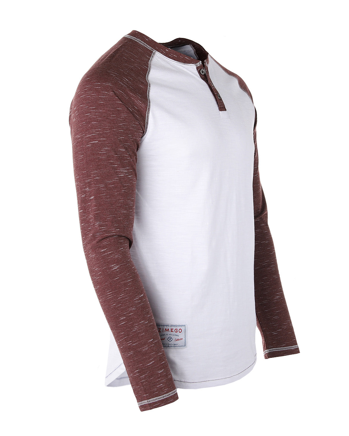 Men's Long Sleeve Athletic Stripes Arm Contrast Raglan Henley - 1 COLOR -