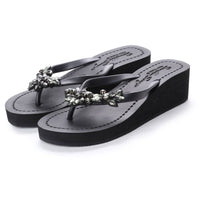 Thumbnail for SAND BY SAYA N.Y. - Manhattan Black - Rhinestone Mid Wedge Flip Flops - 2 COLORS -