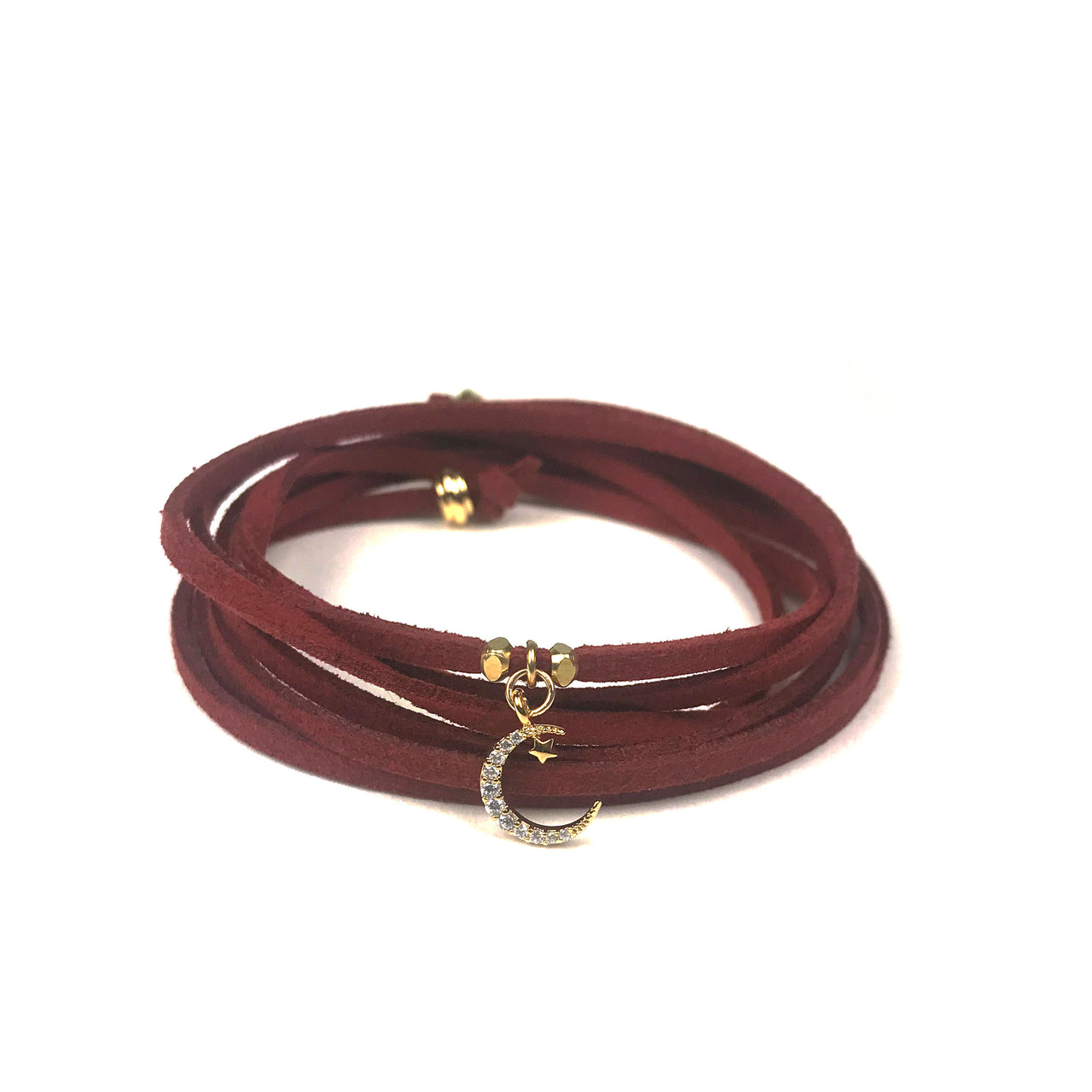 Gena Myint - Starry Moon Burgundy Suede Wrap Bracelet -