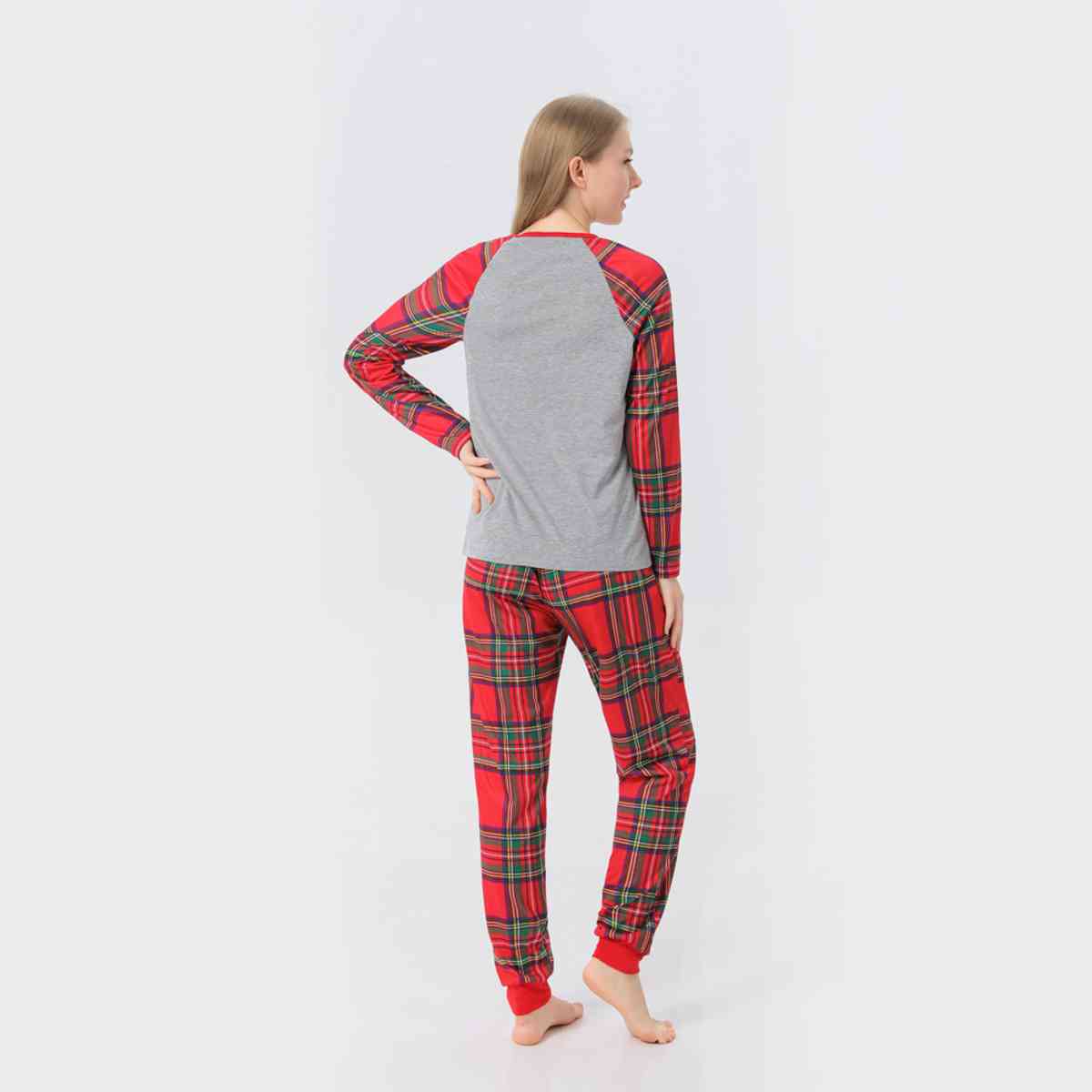 WOMEN MERRY CHRISTMAS Graphic Top and Plaid Pants Set - T -