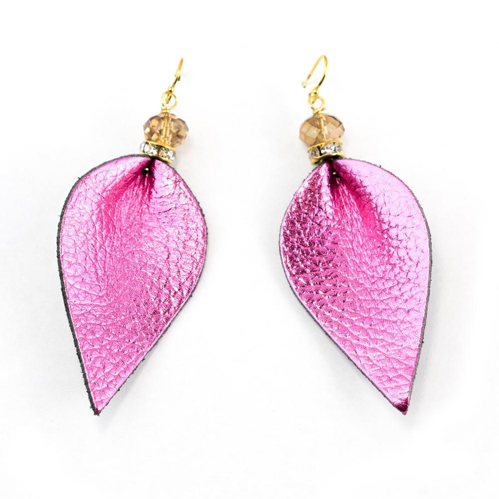 Christy Jean - Alice Leather Drop Earrings in Sterling Silver - Hot Pink -