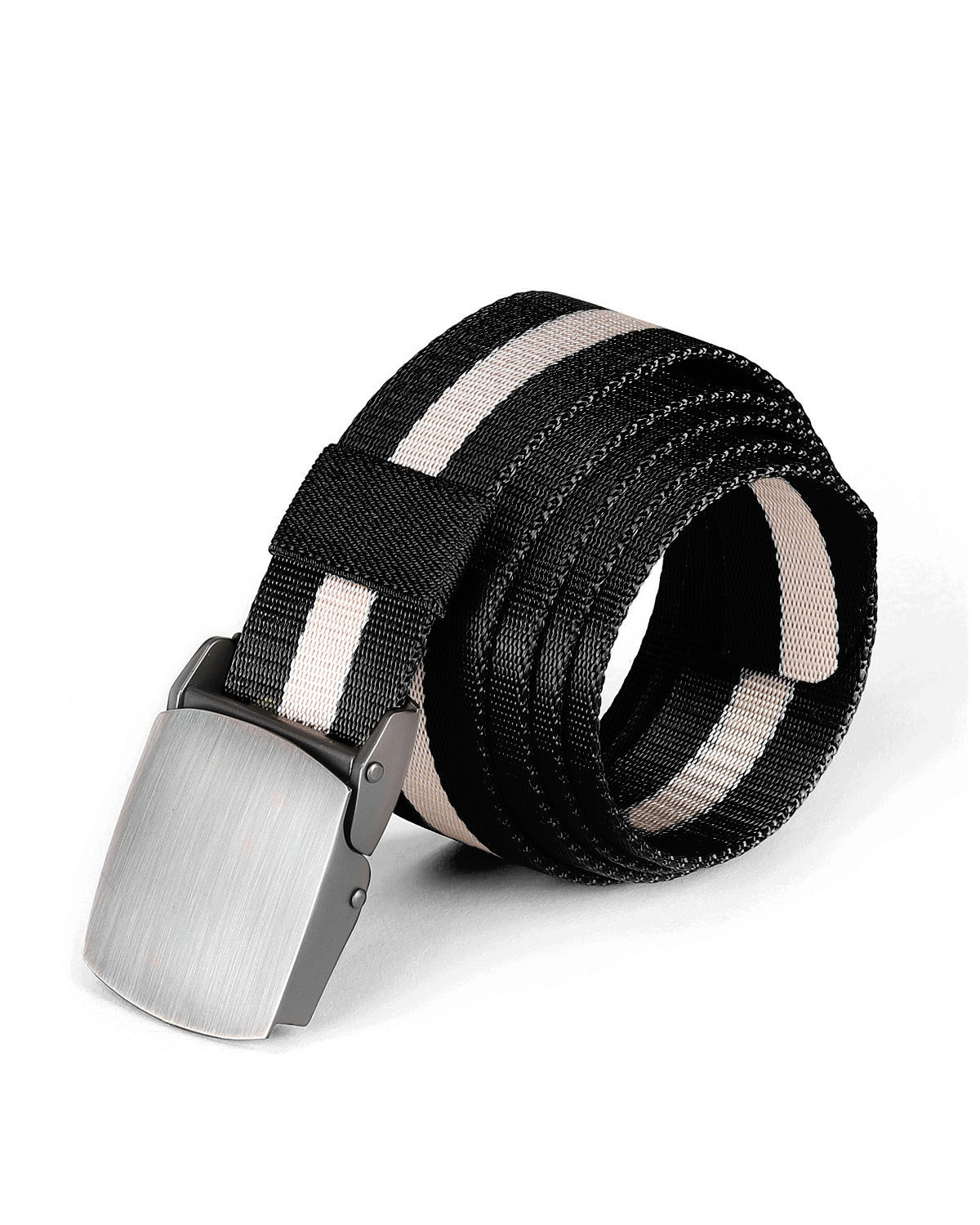 Mens One Size Adjustable Strap Stripe Nylon Web Belt With Metal Buckle - 6 COLORS -