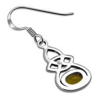 Thumbnail for Creidne - Oval Baltic Amber Celtic Knot Silver Earrings -