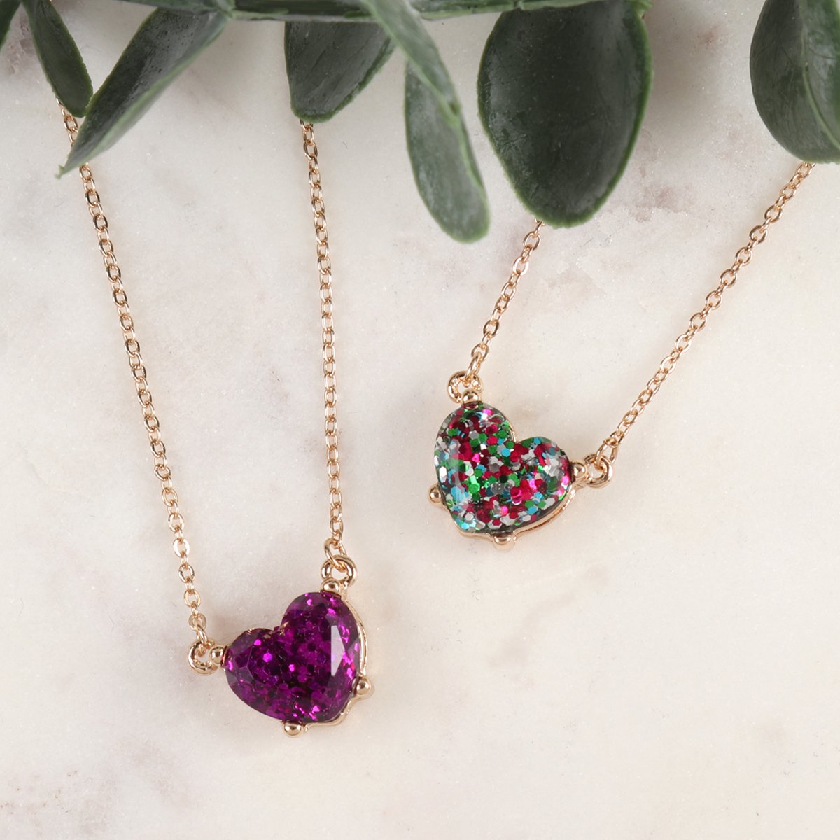 Heart Glitter Epoxy Necklace - 9 COLORS -