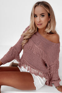 Thumbnail for Fringe Detail Long Sleeve Sweater - T - 2 COLORS -