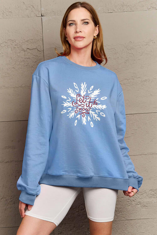 Simply Love Full Size LET IT SNOW Long Sleeve Sweatshirt - SIZES S THRU 3XL - T - 3 COLORS -