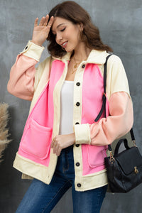 Thumbnail for Color Block Collared Slit Jacket - T - 1 COLOR -