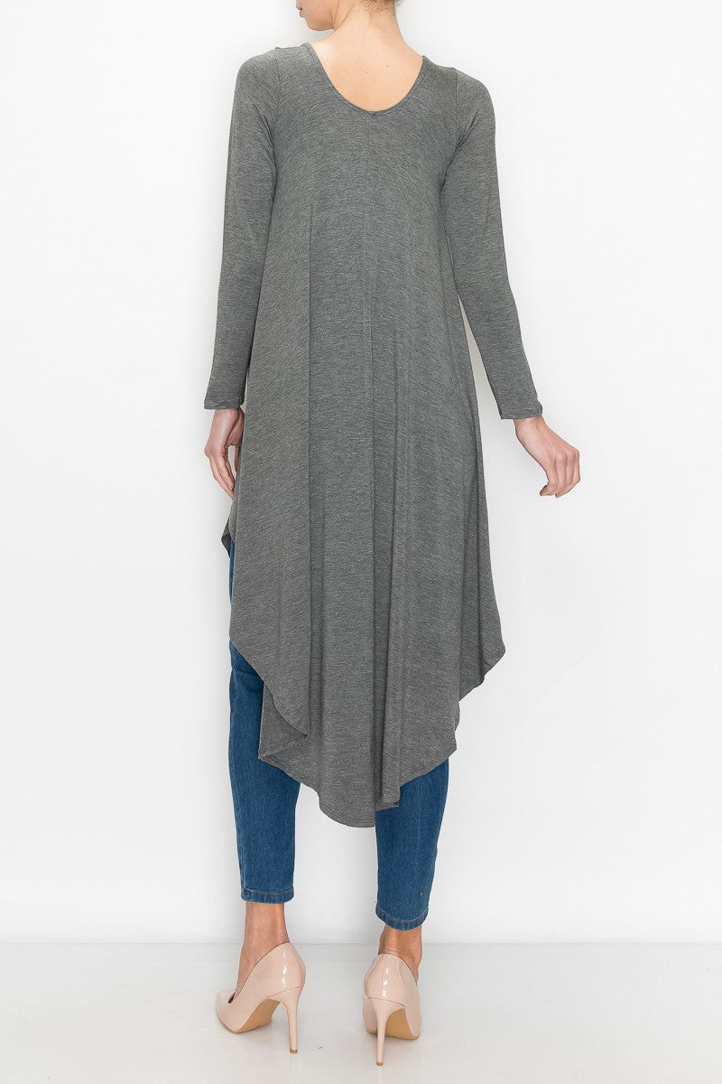 Stylespect - Asymmetric Long Sleeve Dress - Grey - 1 COLOR -