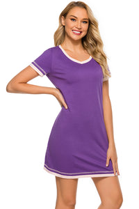 Thumbnail for Contrast Trim Short Sleeve Lounge Dress - T - 11 COLORS -