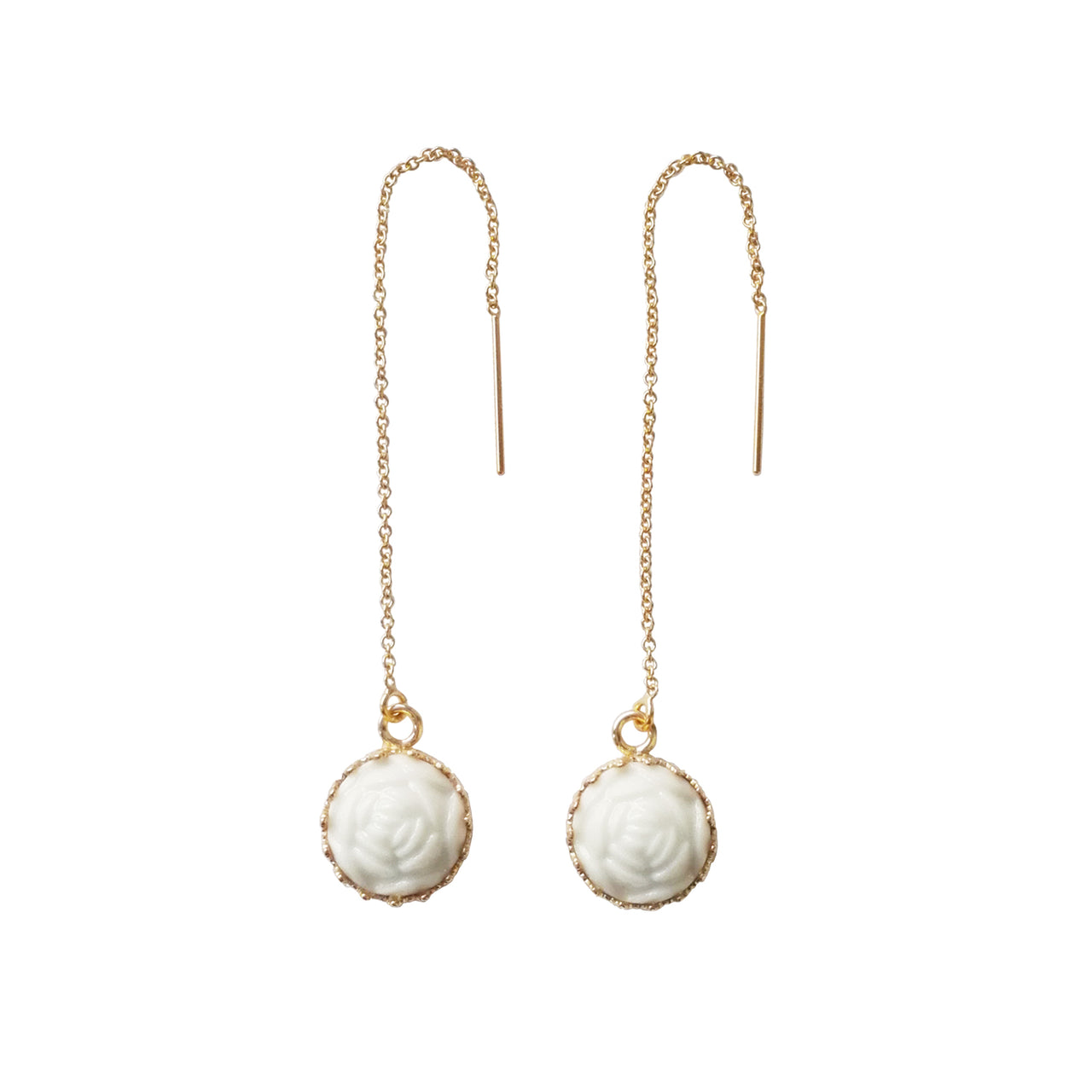 Mini Porcelain Rose With Gold-Filled Chain Earrings -