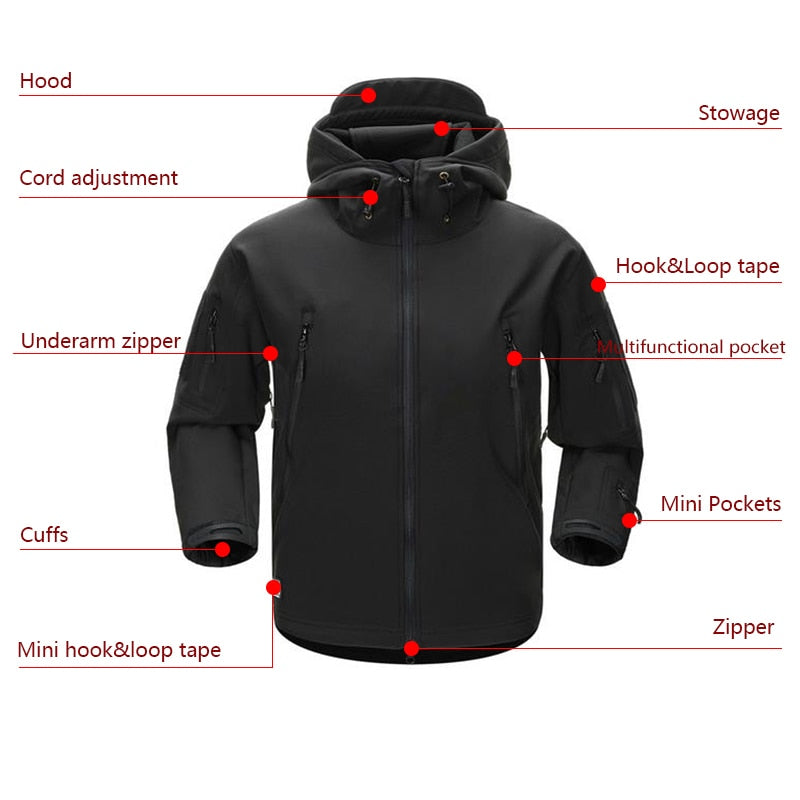 ESDY - Men Outdoor Jacket / Coat, Water-Resistant Luker TAD - Soft Shell Hoodie - Tactical Hunting, Camping, Hiking Clothing - [10 DAY DELIVERY] - 5 COLORS - 3 CAMOS -