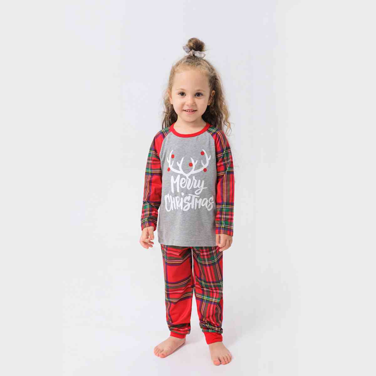 KIDS MERRY CHRISTMAS Graphic Top and Plaid Pants Set - T -