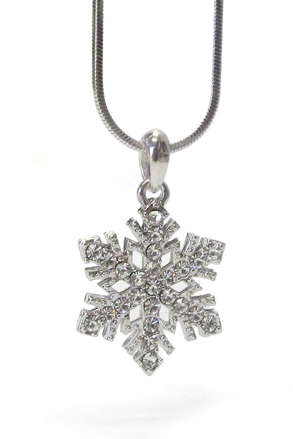 Silver Cz Cubic Zirconia Snowflake Winter Pendant Necklace Chain -