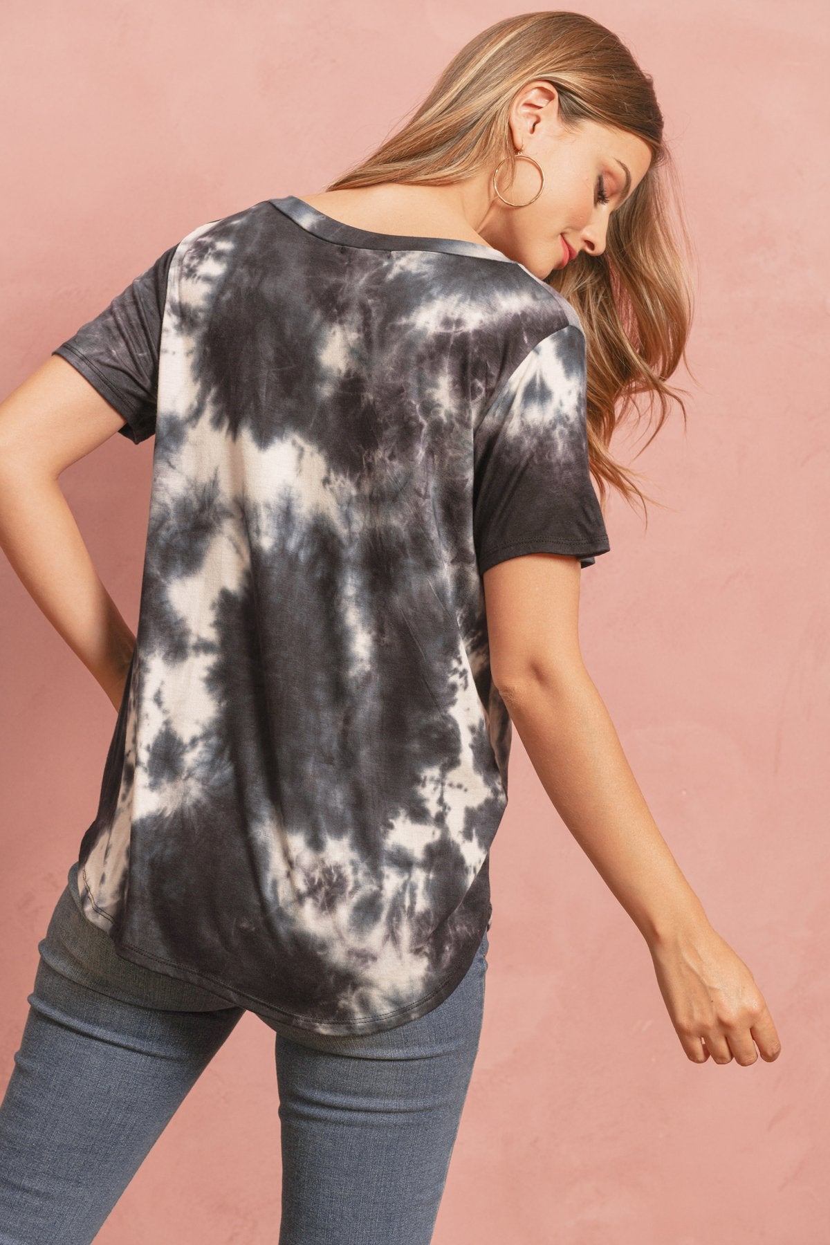 Riah Fashion - Tie Dye  V-Neck Round Hem Top - 5 COLORS -