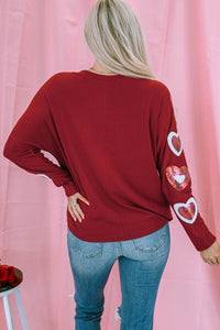 Thumbnail for Heart Sequin Round Neck Long Sleeve T-Shirt - T - 1 COLOR -