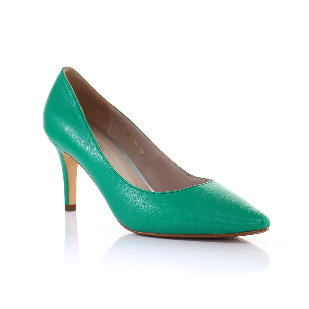 Leather 8cm Pin Heel Pointed Toe Pumps-Green