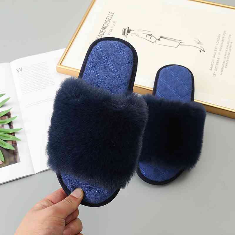 Faux Fur Open Toe Slippers - T - 5 COLORS -