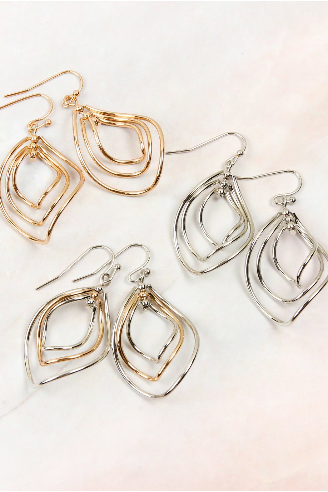 Wire Hammered Marquise Hook Earrings - 3 FINISHES -