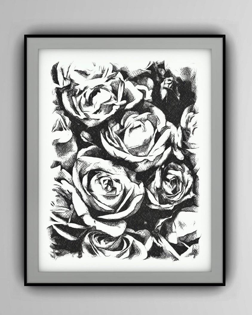 Black & White Roses Wall Art Print - 3 SIZES -