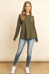 Thumbnail for Riah Fashion - Long Sleeve Round Neck Solid Top - 17 COLORS -