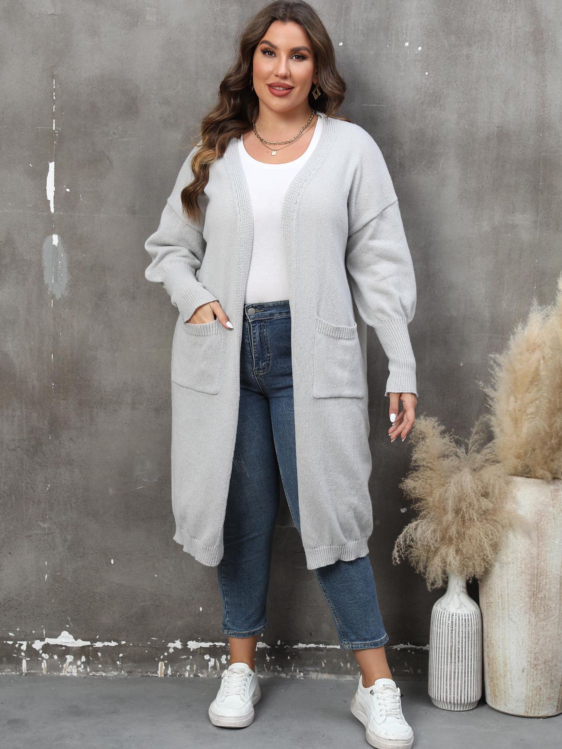 Plus Size Only Long Sleeve Pocketed Cardigan - T - 9 COLORS -