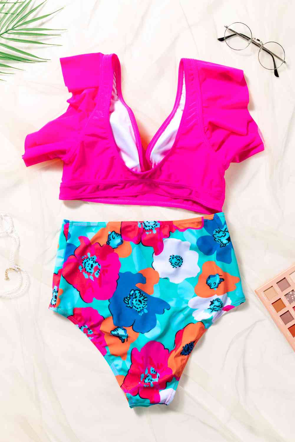 Cropped Swim Top and Floral Bottoms Set - 1 COLOR -