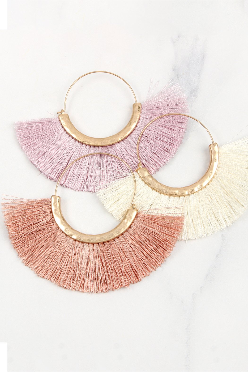 Tassel Fan Hoop Earrings - 15 COLORS -