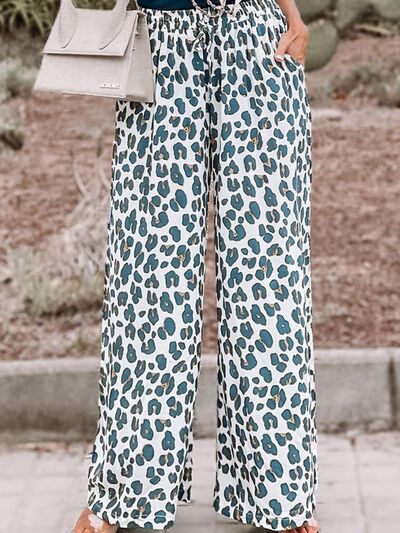 Leopard Pocketed Wide Leg Pants - T - 1 COLOR -