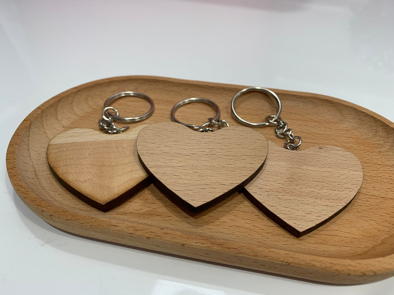 Wood Natural Creations - Handmade Solid Wood Keychain - Heart -