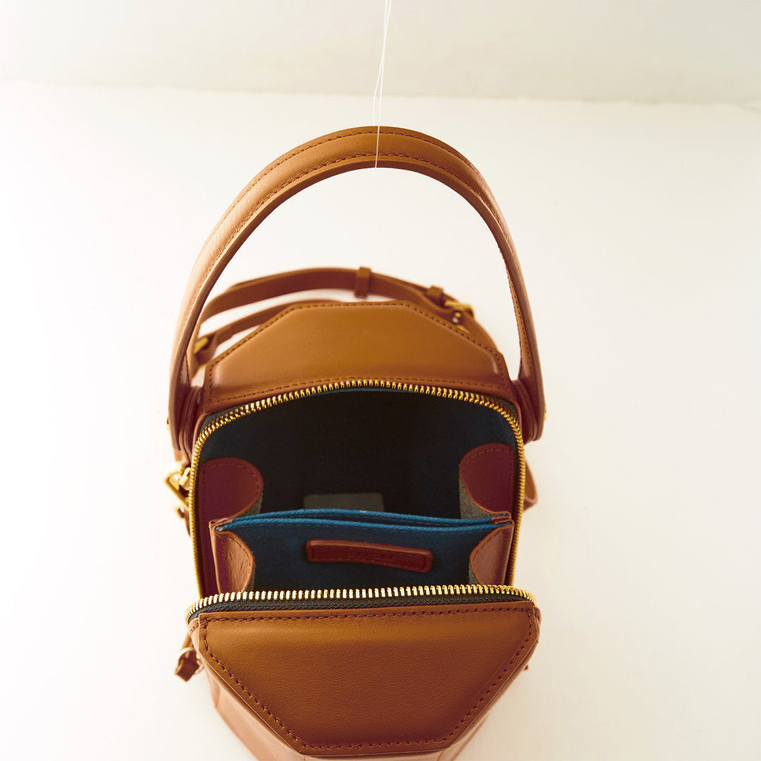 Harper Amber Brown Leather Bucket Bag -