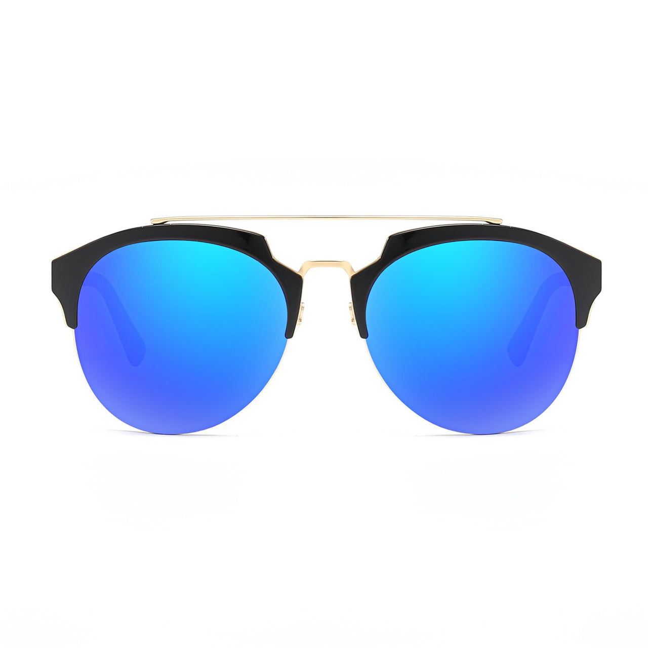 Corolla | CA15 - Half Frame Mirrored Lens Horned Rim Sunglasses Circle - 6 COLORS -