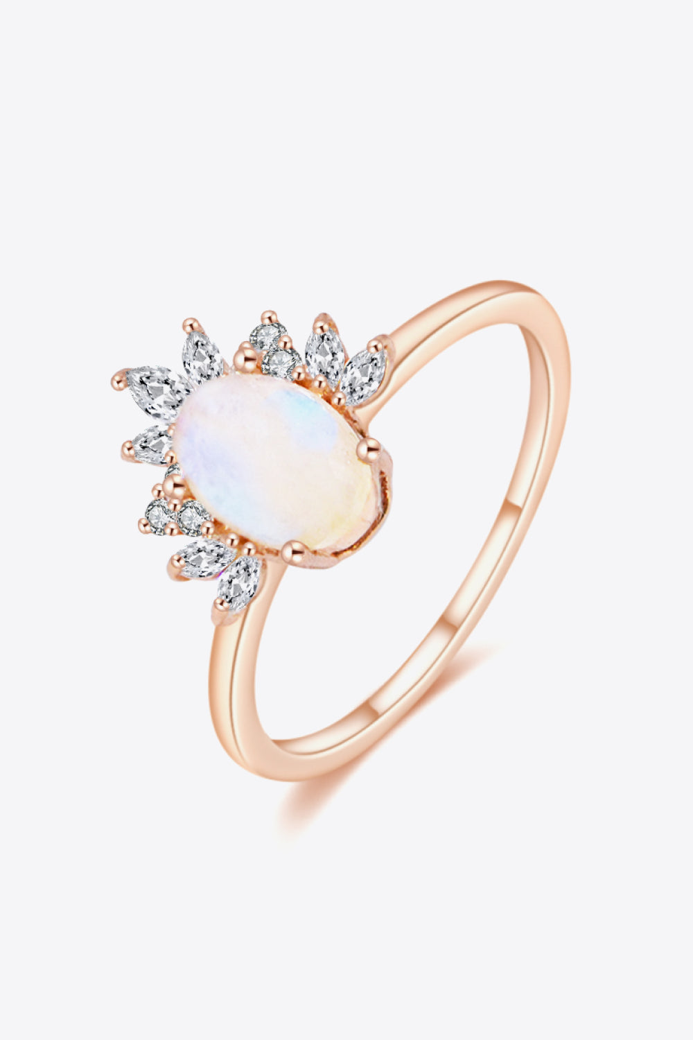 18K Rose Gold-Plated Natural Moonstone Ring - T - SIZES 6 THRU 9 - 1 FINISH -