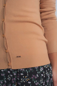 Thumbnail for Q2 - Button Front Cropped Knit Cardigan in Camel - 2 SIZES  - 1 COLOR -