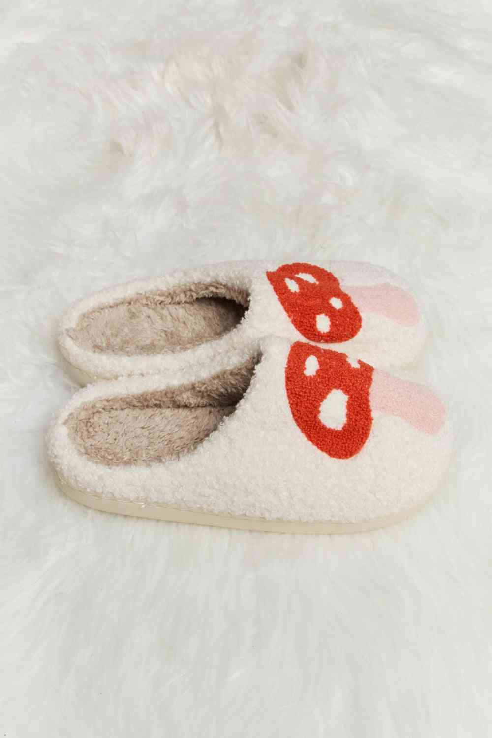 Melody Mushroom Print Plush Slide Slippers - T - 1 COLOR -