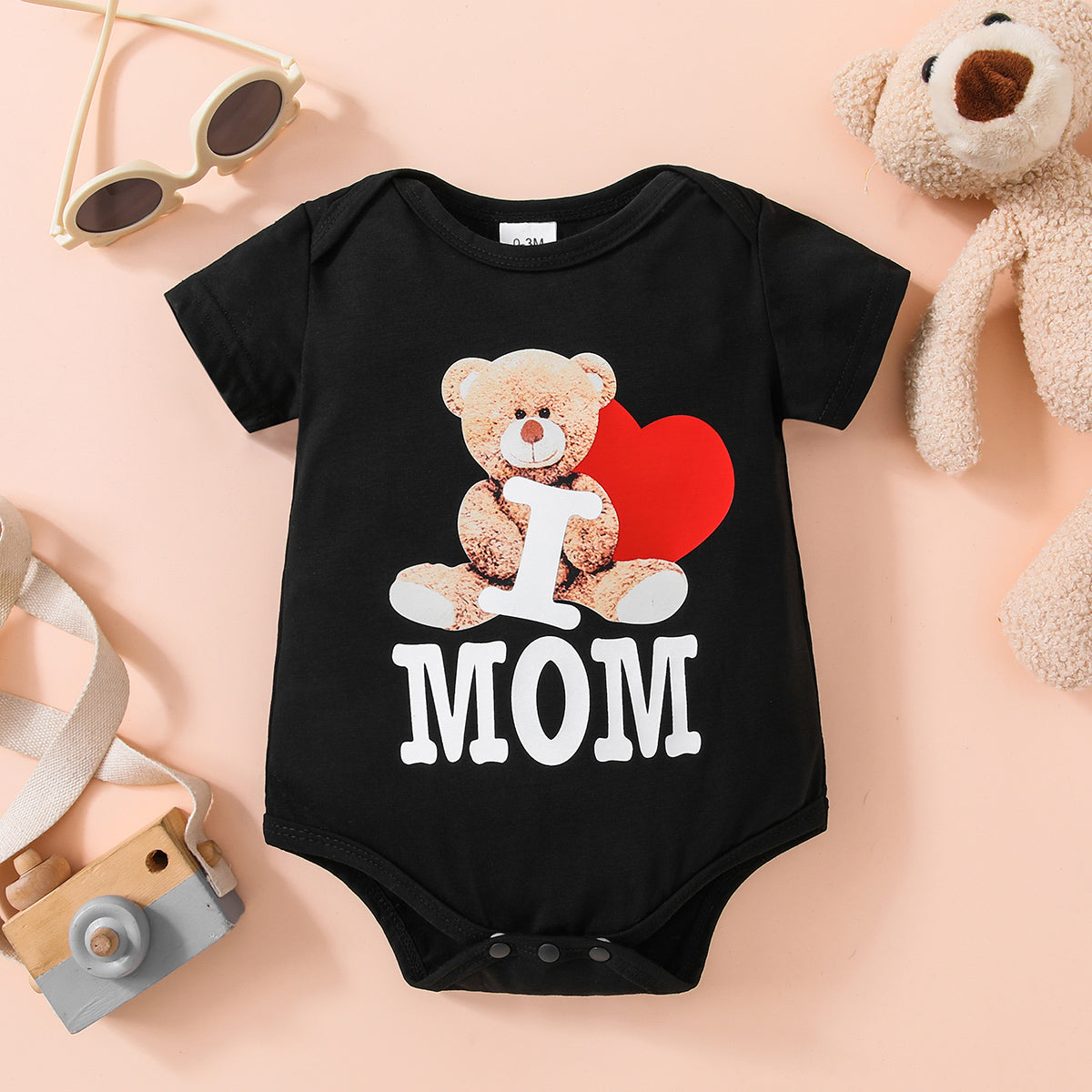 Baby Bear Graphic Short Sleeve Bodysuit - T - 5 SIZES - 2 COLORS -